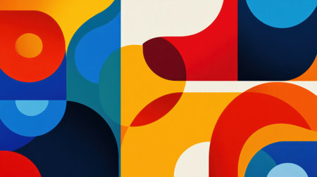 A colorful abstract painting with a variety of shapes and colors, AIの素材