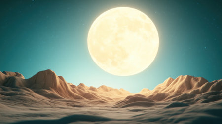 A full moon rises over a desert landscape with mountains in the background, AIの素材