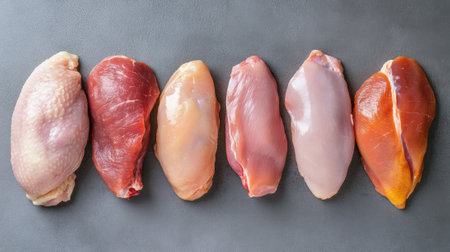A group of raw chicken pieces laid out on a table, AIの素材