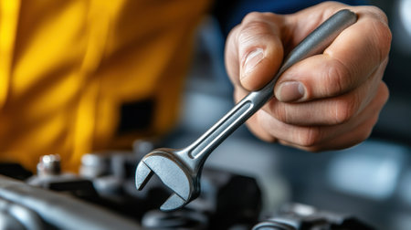 A person holding a wrench over an engine block, AIの素材