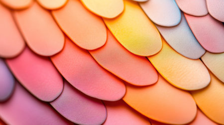 A close up of a colorful pattern made from many different colored feathers, AIの素材