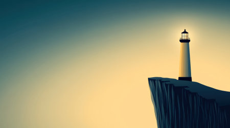 A lighthouse is on a cliff with the sun shining behind it, AIの素材