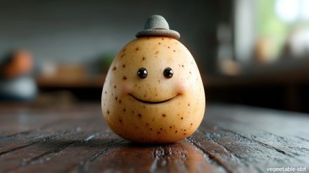 A potato with a hat on top of it sitting in front, AIの素材