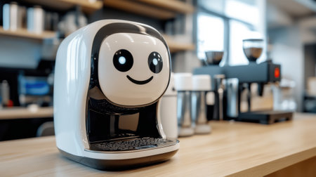 A coffee machine with a smiley face on the front of it, AIの素材