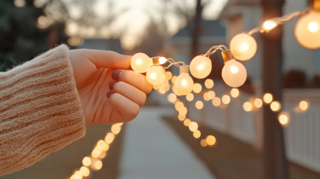 A person holding a hand with some lights on it, AIの素材