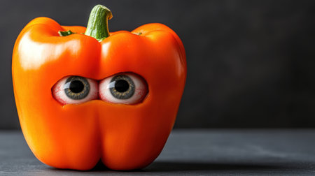 A red pepper with eyes and a mouth made out of food, AIの素材