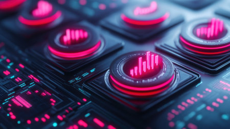A close up of a computer keyboard with glowing lights, AIの素材