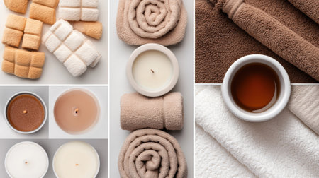 A collage of different types of towels and candles, AIの素材