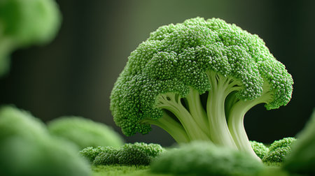 A close up of a broccoli plant growing in the grass, AIの素材