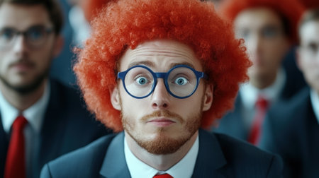 A man with red hair and a big nose wearing glasses, AIの素材