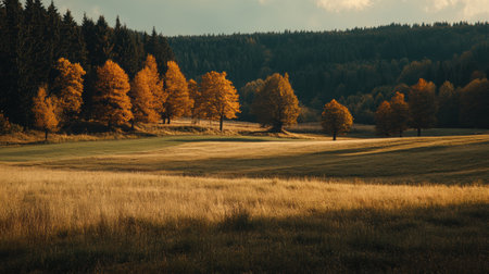 A field with trees and grass in the distance, AIの素材