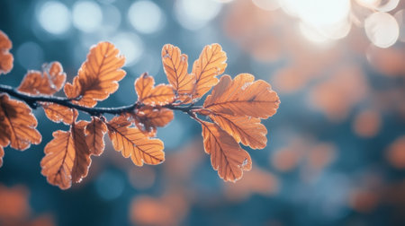 A close up of a branch with leaves on it, AIの素材