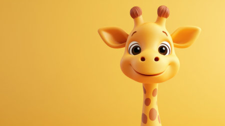 A close up of a giraffes face on yellow background, AIの素材