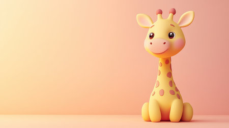 A small giraffe toy sitting on a pink background with orange and yellow, AIの素材