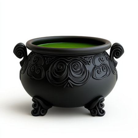 A black cauldron with green liquid inside of it, AIの素材