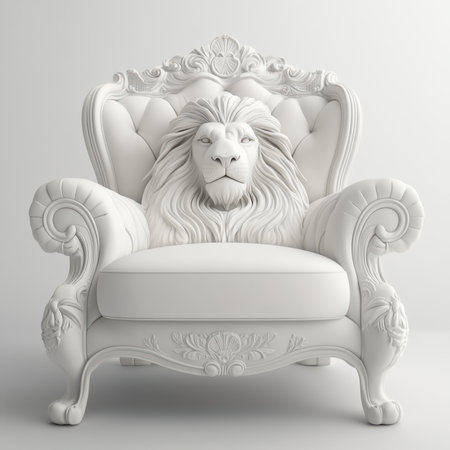 A white chair with a lion head on the back of it, AIの素材
