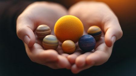 A person holding a small orange and some colorful eggs, AIの素材