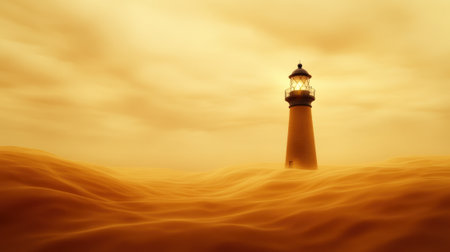 A lighthouse in the middle of a large ocean with waves, AIの素材