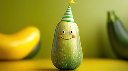 A small green vegetable with a party hat on its head, AIの素材
