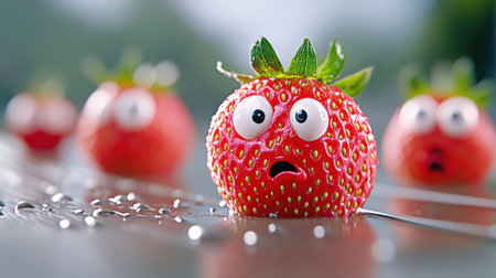 A row of strawberries with eyes and mouths on them, AIの素材
