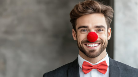 A man with a red nose and bow tie wearing a suit, AIの素材