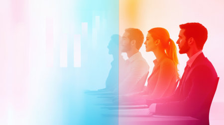 A group of people sitting at a table with one person in front, AIの素材
