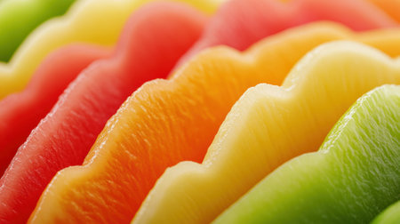 A close up of a bunch of different colored slices of fruit, AIの素材