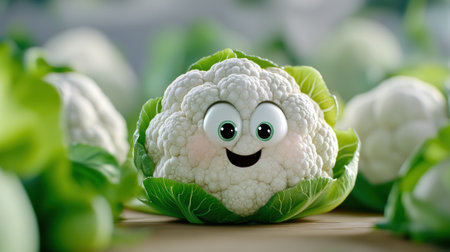 A close up of a cauliflower with eyes and mouth, AIの素材
