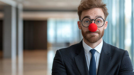 A man with a red nose and glasses wearing a suit, AIの素材