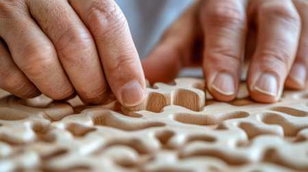 A person is putting their fingers into a puzzle piece, AIの素材