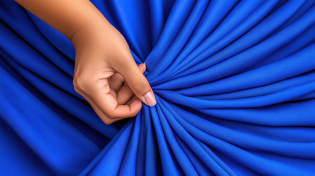 A person is holding a blue fabric in their hand, AIの素材