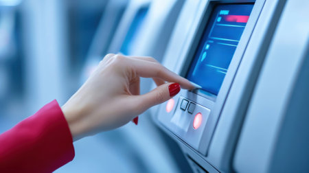 A womans hand is touching a touch screen on an electronic device, AIの素材