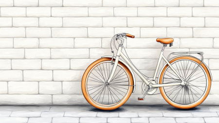A drawing of a bicycle leaning against the side of a brick wall, AIの素材