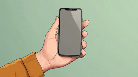 A hand holding a smart phone with an empty screen, AIの素材