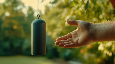 A person reaching out to a hanging object in the distance, AIの素材