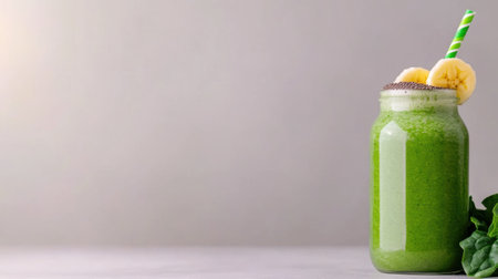 A green smoothie with banana and spinach on a table, AIの素材