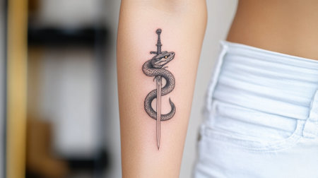 A tattoo of a snake on the arm with sword, AIの素材