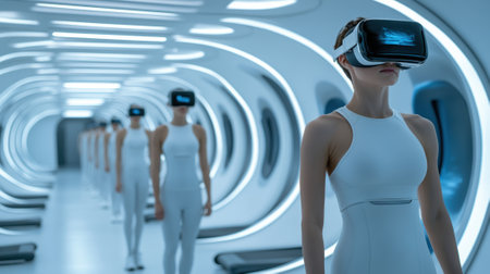A group of women in white outfits walking through a tunnel, AIの素材