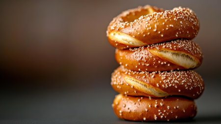 A stack of four pretzels with sesame seeds on top, AIの素材