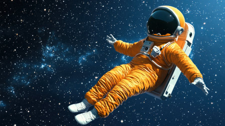 An astronaut floating in outer space with a blue sky background, AIの素材