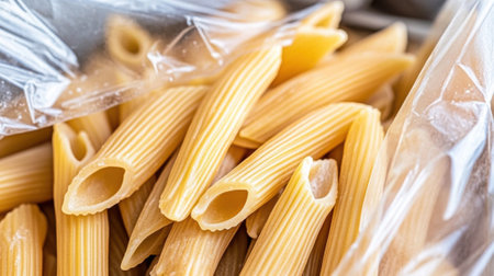 A close up of a bag filled with pasta in the kitchen, AIの素材