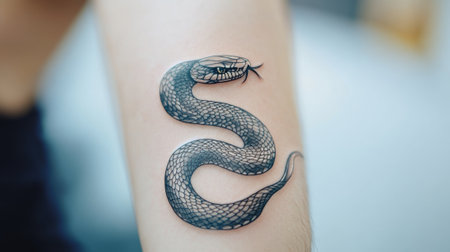 A tattoo of a snake on the arm with its head facing up, AIの素材