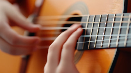 A close up of a person playing an acoustic guitar, AIの素材