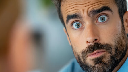 A man with a beard and blue shirt looking at the camera, AIの素材