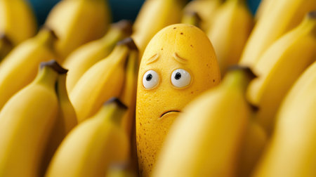 A yellow banana with a face in the middle of bunch, AIの素材