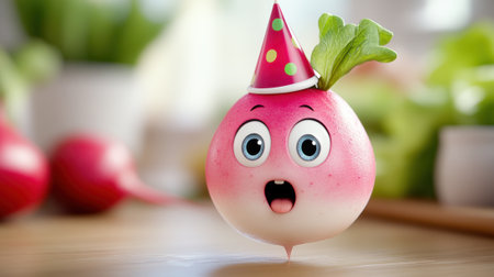 A cute little vegetable with a party hat on its head, AIの素材