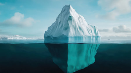 A large iceberg floating in the water with a blue sky, AIの素材