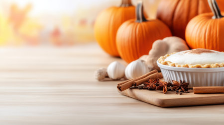 A close up of a pie on top of some pumpkins, AIの素材