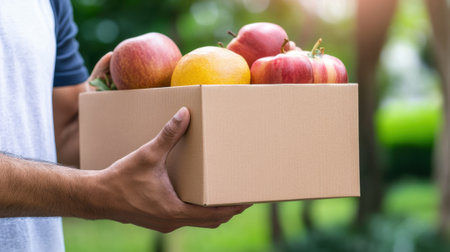 A man holding a box of fruit in his hands, AIの素材