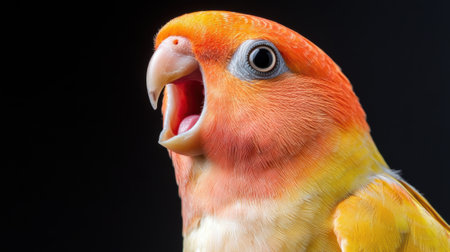 A close up of a colorful bird with its mouth open, AIの素材